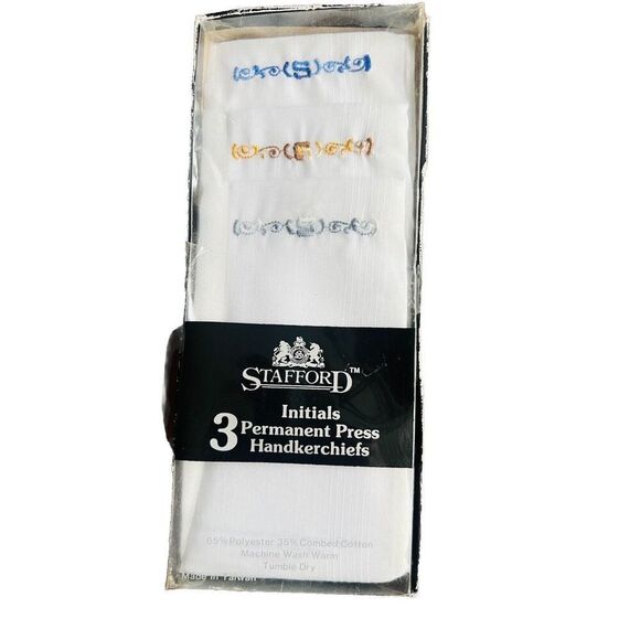 NIB Stafford 3 Permanent Press Handkerchiefs w/ Initial 'S’ Polyester/Cotton - Picture 1 of 3